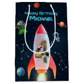 フォト付きビッグ4 | 宇宙ロケット4th誕生日 ミディアムペーパーバッグ (正面)