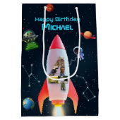 フォト付きビッグ4 | 宇宙ロケット4th誕生日 ミディアムペーパーバッグ (裏面)