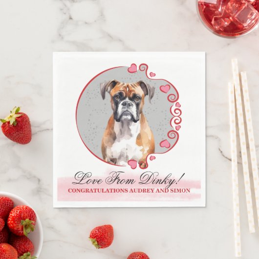フォト付きボクサー犬の結婚式ナプキン スタンダードランチョンナプキン (インサイチュ)