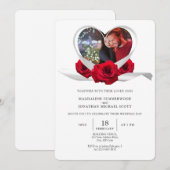 フォト付きロマンチックな赤いリボンのハート 招待状 (正面/裏面)