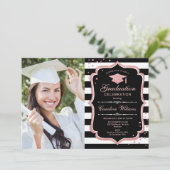 フォト付き卒業パーティー – バラ金ゴールドブラック 招待状 (スタンド正面)