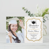 フォト付き卒業パーティー – ホワイト金ゴールド 招待状 (スタンド正面)