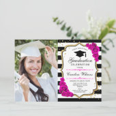 フォト付き卒業パーティー – 金ゴールドピンクホワイト 招待状 (スタンド正面)