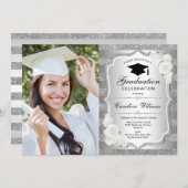 フォト付き卒業パーティー – Silver 招待状 (正面/裏面)