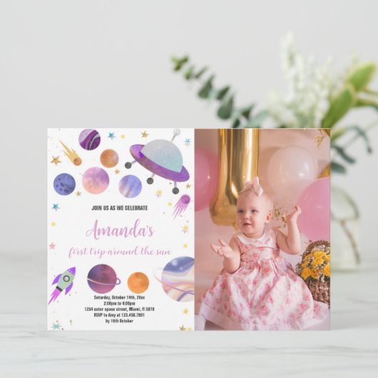 フォト付き宇宙誕生日招待状 招待状 (スタンド正面)
