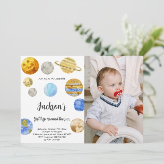 フォト付き宇宙誕生日招待状 招待状 (スタンド正面)