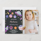 フォト付き宇宙誕生日招待状 招待状 (正面)