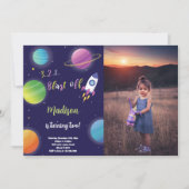フォト付き宇宙誕生日招待状 招待状 (正面)