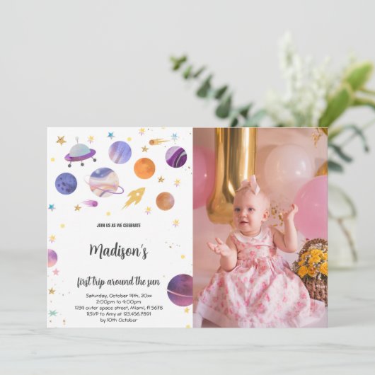 フォト付き宇宙誕生日招待状 招待状 (スタンド正面)