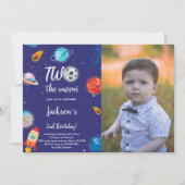 フォト付き宇宙誕生日招待状 招待状 (正面)