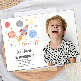 フォト付き宇宙誕生日招待状 招待状