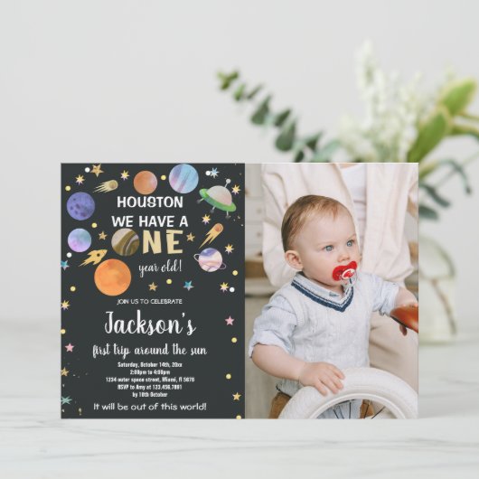 フォト付き宇宙誕生日招待状 招待状 (スタンド正面)