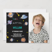 フォト付き宇宙誕生日招待状 招待状 (正面)