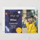 フォト付き宇宙誕生日招待状 招待状 (正面)