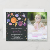 フォト付き宇宙誕生日招待状 招待状 (正面)