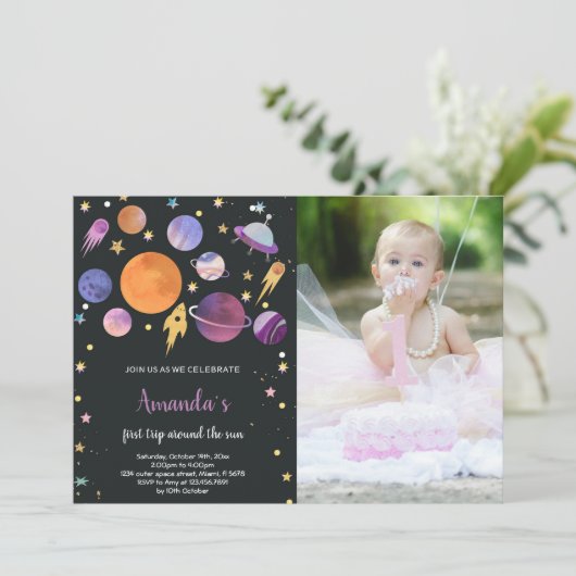 フォト付き宇宙誕生日招待状 招待状 (スタンド正面)