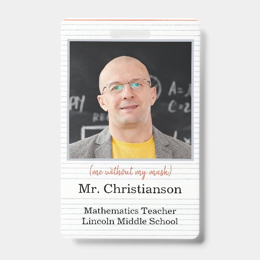 フォト先生IDバッジスクール、マスクなし バッジ (Front)