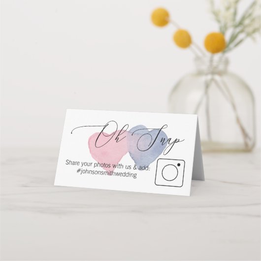 フォト共有折り畳みテーブルカード#hashtagハート プレイスカード (正面)