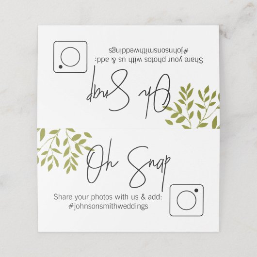 フォト共有折り畳みテーブルカード#hashtag緑 プレイスカード (外部開封)