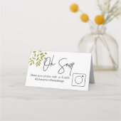 フォト共有折り畳みテーブルカード#hashtag緑 プレイスカード (正面)