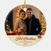 フォト冬モダン水カラー初めてのクリスマス セラミックオーナメント (裏面)