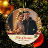 フォト冬モダン水カラー初めてのクリスマス セラミックオーナメント