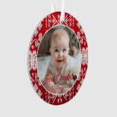 フォト初めてのクリスマスクラシックの素朴パターン オーナメント (正面)