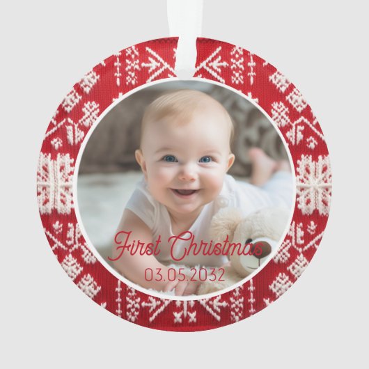 フォト初めてのクリスマスクラシックの素朴パターン オーナメント (裏面)