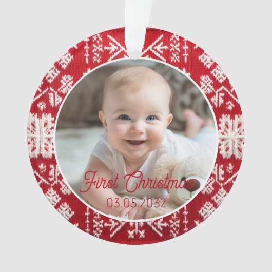 フォト初めてのクリスマスクラシックの素朴パターン オーナメント (正面)