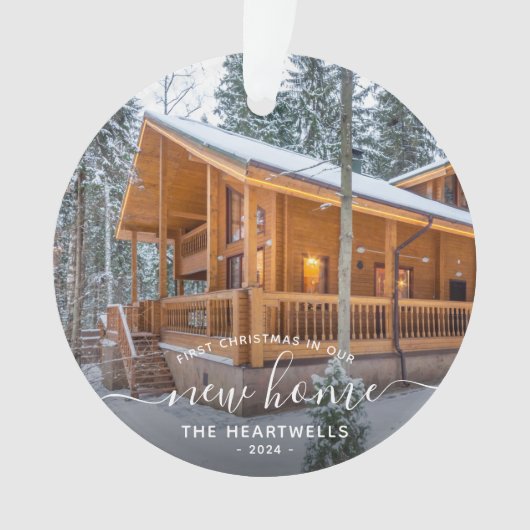 フォト初めてのクリスマスニューホームホワイトスクリプト2024 オーナメント (正面)