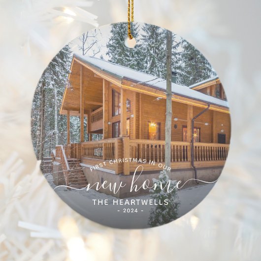 フォト初めてのクリスマスニューホームホワイトスクリプト2024 セラミックオーナメント