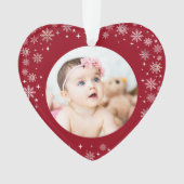 フォト初めてのクリスマスベビーガールスノー赤いハート オーナメント (正面)