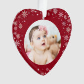 フォト初めてのクリスマスベビーガールスノー赤いハート オーナメント (正面)