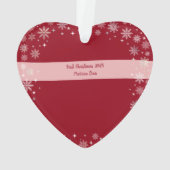 フォト初めてのクリスマスベビーガールスノー赤いハート オーナメント (裏面)