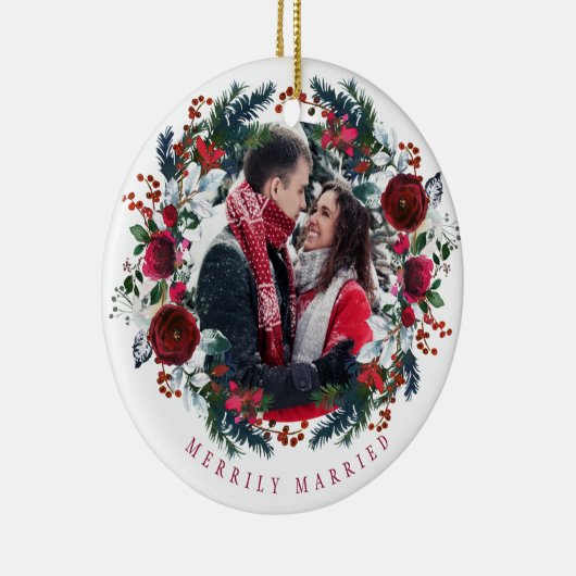 フォト初めてのクリスマスミセス・メリー結婚したリー セラミックオーナメント (右)