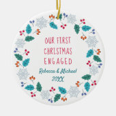 フォト初めてのクリスマス婚約したズWinter Woodland セラミックオーナメント (正面)