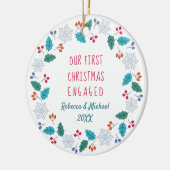 フォト初めてのクリスマス婚約したズWinter Woodland セラミックオーナメント (左)