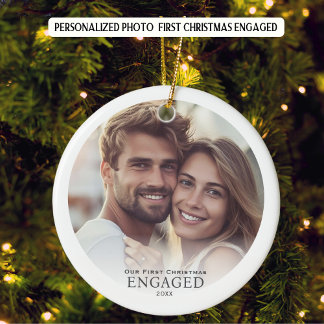 フォト初めてのクリスマス婚約したパーソナライズされた セラミックオーナメント