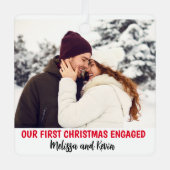 フォト初めてのクリスマス婚約したミニマルクリスマスカスタム メタルオーナメント (正面)