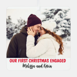 フォト初めてのクリスマス婚約したミニマルクリスマスカスタム メタルオーナメント