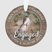 フォト初めてのクリスマス婚約した素朴フェイクWood オーナメント (正面)