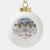 フォト初めてのクリスマス新しいホームバラ金ゴールドスクリプト セラミックボールオーナメント (正面)