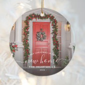 フォト初めてのクリスマス新しいホームホワイトスクリプト セラミックオーナメント