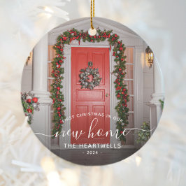 フォト初めてのクリスマス新しいホームホワイトスクリプト セラミックオーナメント