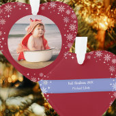 フォト初めてのクリスマス男の赤ちゃんかわいい雪赤いハート オーナメント