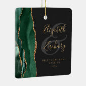 フォト初めてのクリスマス結婚したエメラルドAgate金ゴールド セラミックオーナメント (右)