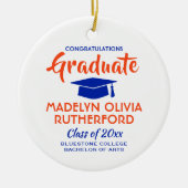 フォト卒業おめでとうオレンジとブルー セラミックオーナメント (正面)