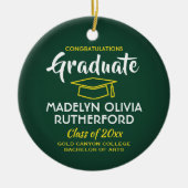 フォト卒業おめでとうグリーン金ゴールドイエローホワイト セラミックオーナメント (正面)