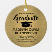 フォト卒業おめでとうブラシ付きブラックと金ゴールド セラミックオーナメント (正面)