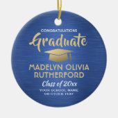 フォト卒業おめでとうブラシ付き青金ゴールド白 セラミックオーナメント (正面)